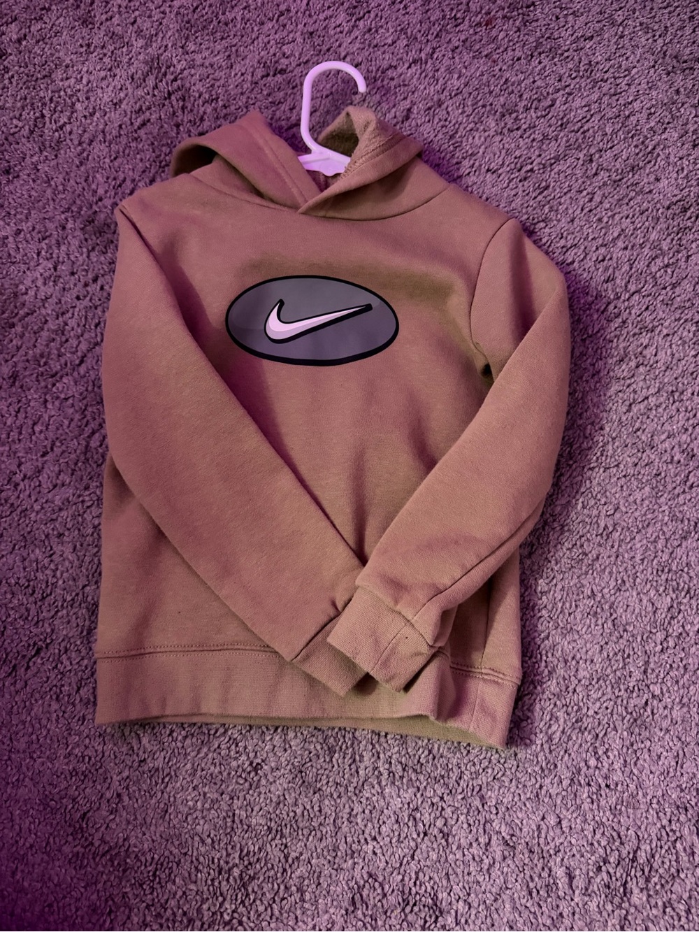 Nike Kids' Brown Hoodie with Black & White Swoosh Patch